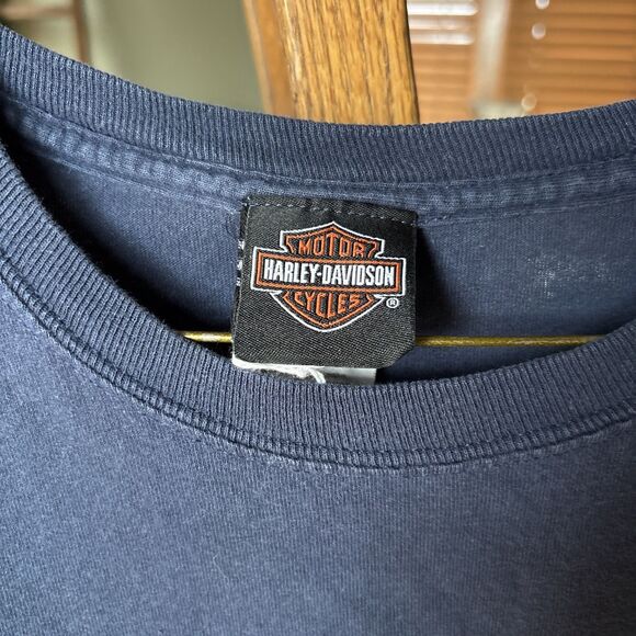VTG Harley Davidson Shirt Mens Extra Large BLUE LONG SLEEVE DOUBLE SIDED Biker - Picture 3 of 5
